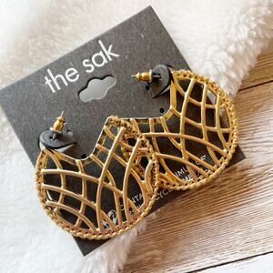 The Sak Round Drop Hoop Earrings Matte Gold Tone Textured Caged New